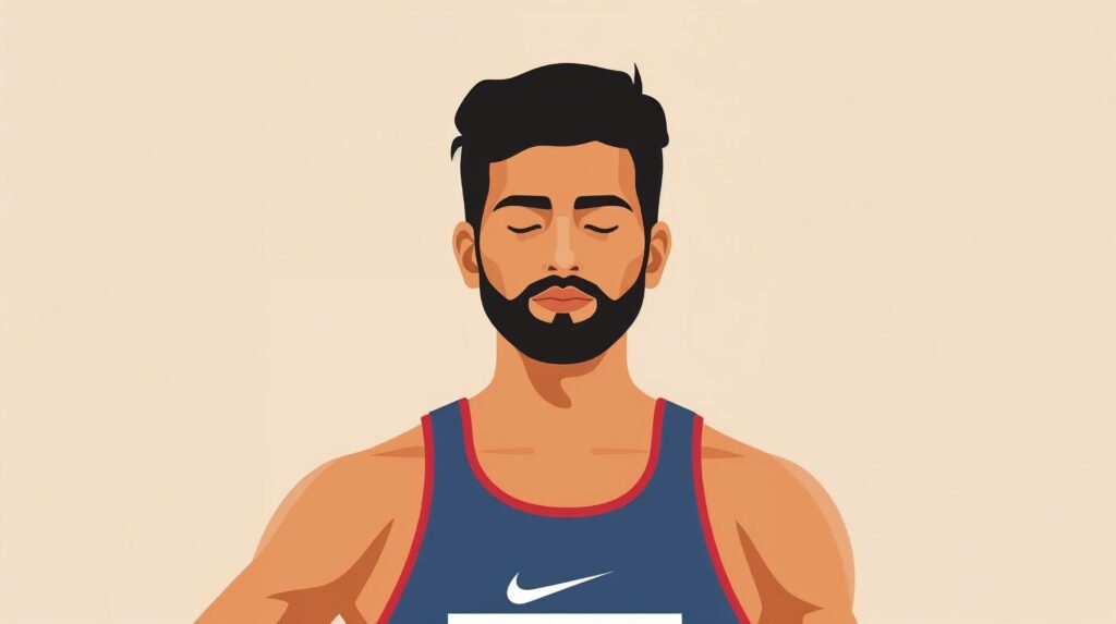 Athlète de haut niveau en préparation mentale avant un marathon, yeux fermés en pleine concentration